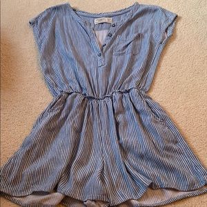Blue and White striped romper with button details